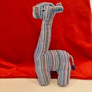 Fair Trade Nepal Handloomed Colorful Striped Cotton Giraffe Stuffed W/Wool